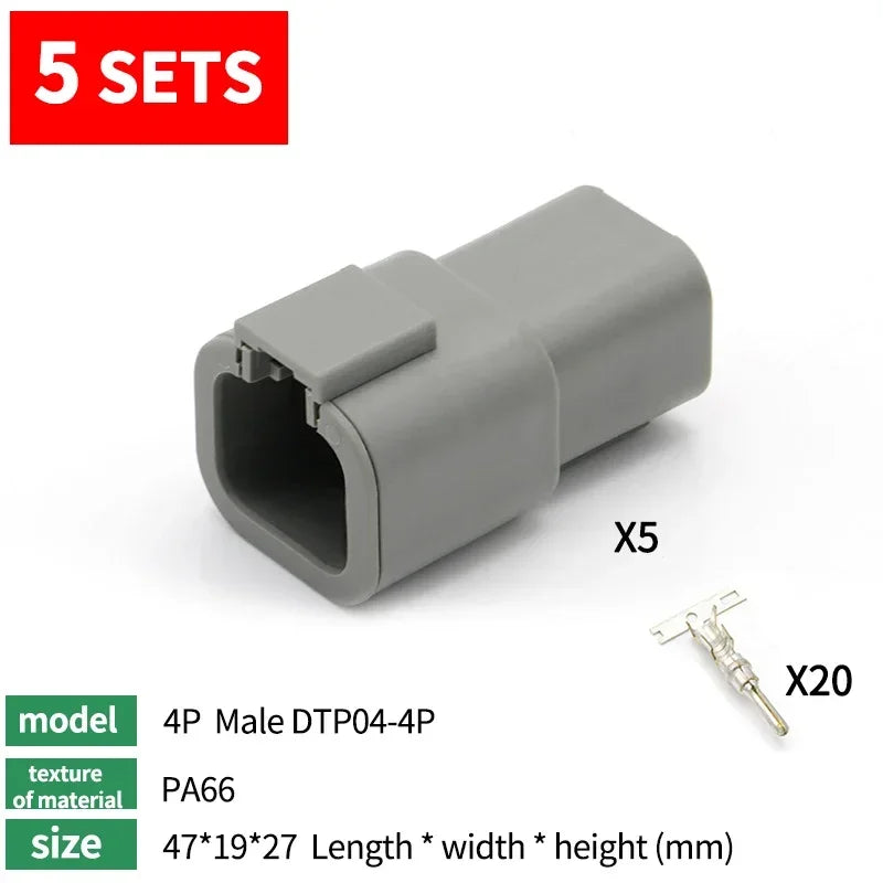 5Sets Deutsch DTP 2 Pin 4 Pin Gray Male Female Waterproof Electrical Auto Connectors Plug DTP06-2S DTP04-2P DTP06-4S DTP04-4P