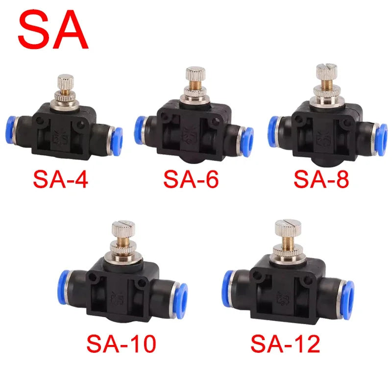 2PCS SA Throttle Valve - 4-12mm Air/Water Flow Control, Pneumatic Push In Fittings for Hose & Tube Speed Regulation