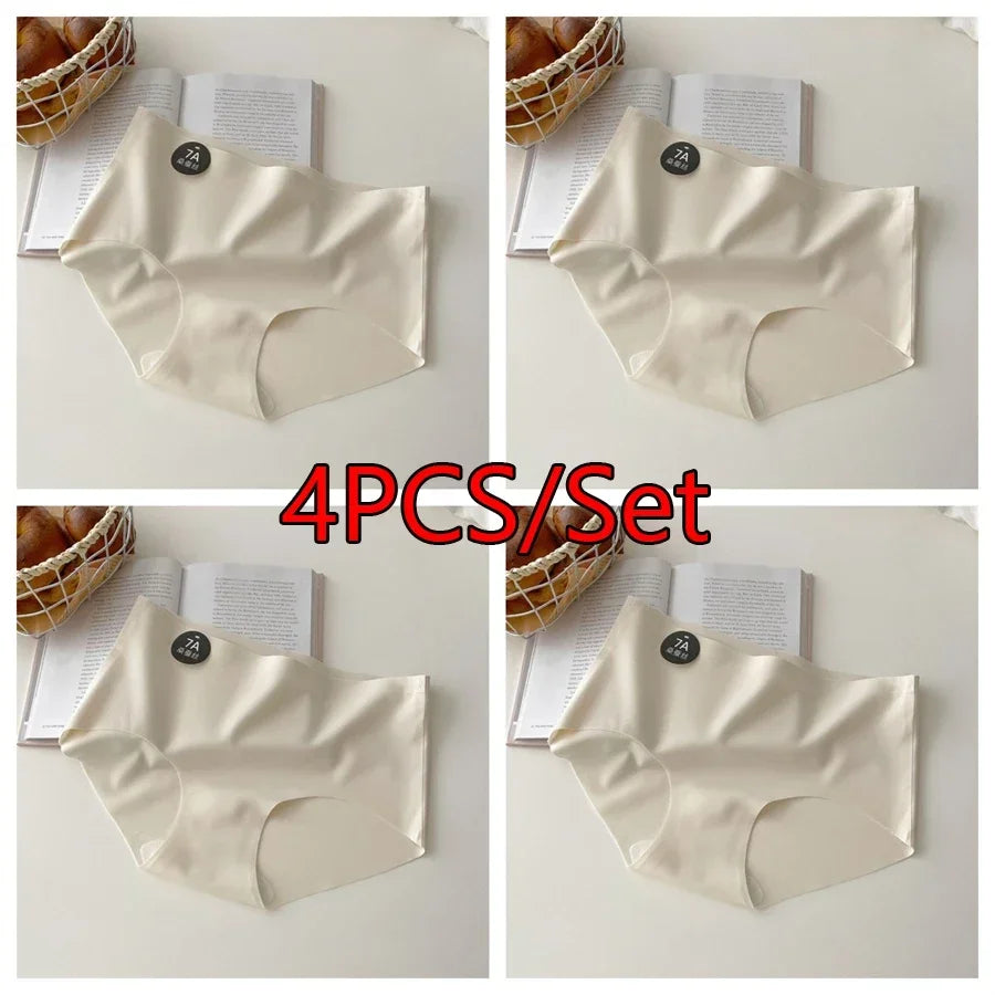 4PC Seamless Silk Women's Panties Ultra-Thin Briefs with High Elasticity Breathable Comfortable Soft Lingerie Underwear Amagi