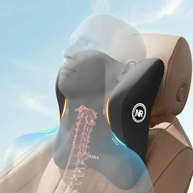 Comfortable Memory Foam Car Seat Cushion with Lumbar Support and Neck Pillow Synthetic Fiber Woven Universal Fit for Vehicle