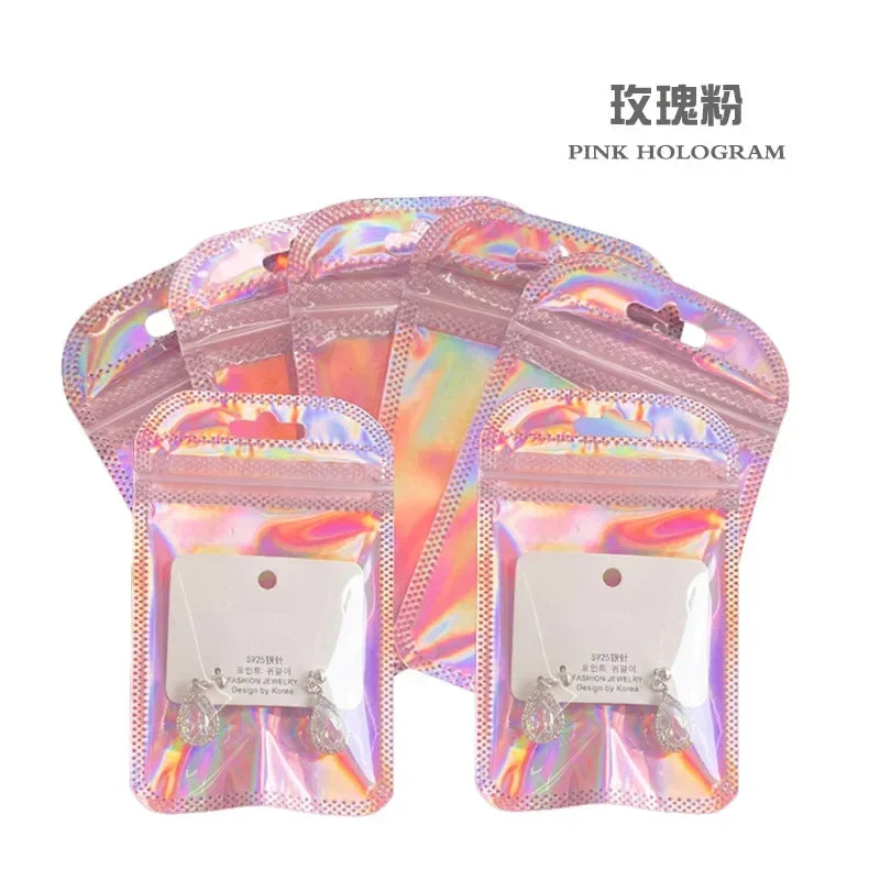 Colorful Laser Ziplock Bag Packaging Bags For Earring Jewelry Display Bags Pouch Gift Packaging Resealable Storage Bag Amagi