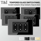 Brazil Standard Wall Socket (Type N) with Type‑C USB, 3‑Gang Wall Switch, Tempered Glass Panel, Stable Power for Home/Office
