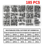 304 Stainless Steel Grub Screws Assortment Kit, Hex Socket Cup Point Set Screws with Allen Key,M3–M10 DIN916 Precision Fasteners