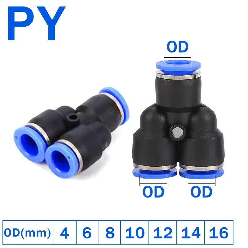 Pneumatic Push-to-Connect Fittings Kit 20/100/500PCS Y W Shaped Air Water Oil Hose Connectors for Nylon Polyurethane Tubing