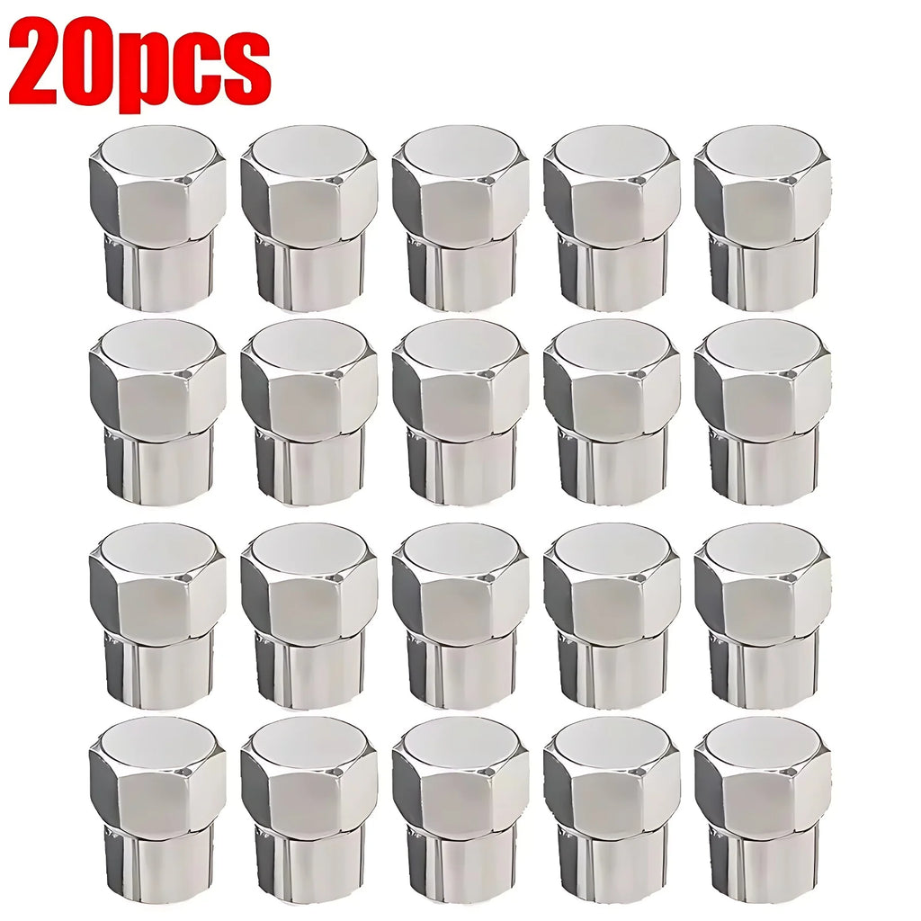 20/10Pcs Car Flat Head Valve Cap Universal Hexagonal Chrome Plated Dust Wheel Nozzle Decor Tyre Valve Stem Caps Auto Accessories