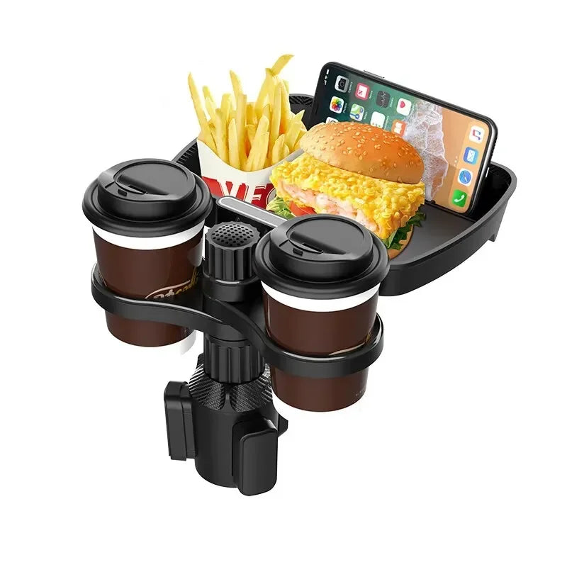 Car 360-Degree Rotating Dual-Cup Holder with Phone Stand and Expandable Base - Fits Most Round Car Cup Holes Accessories Amagi