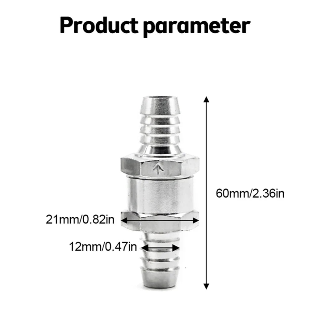 Fuel Non Return Check Valve 6/8/10/12mm Aluminium Alloy Petrol Fuel Line Way Aluminium 1 Way Fuel Line Check Valve