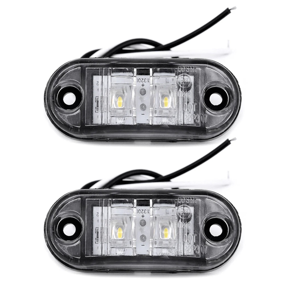2Pcs Set White Marker Lights 12V LED Car Side Marker Tail Light 24V Trailer Truck Lamp Waterproof Plastic Signal Lamp