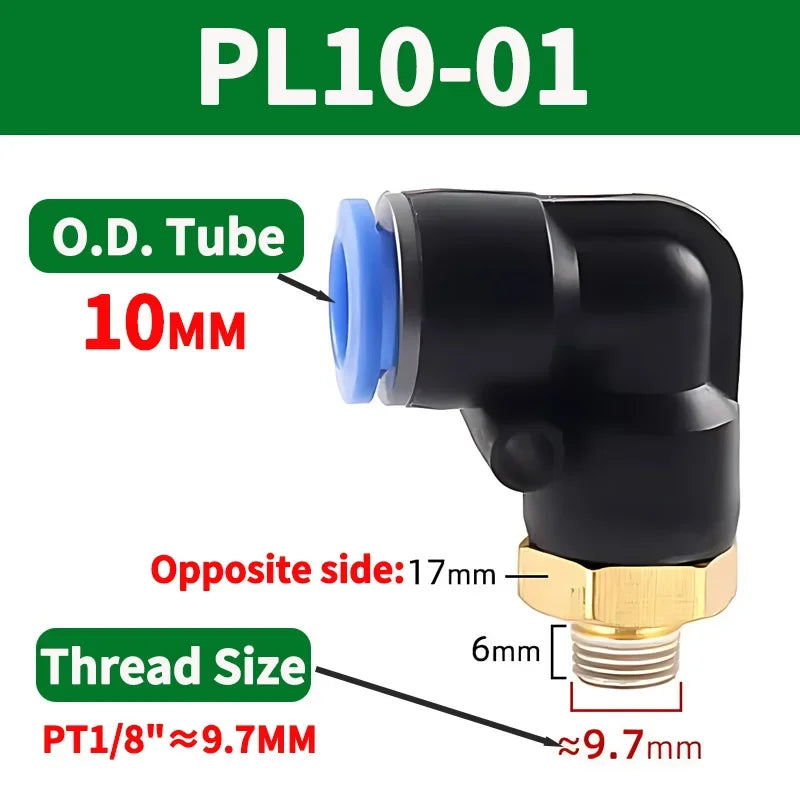 PL Push to Connect Tube Fitting Male Elbow PL4/6/8/10/12mm Tube OD x M5/01/02/03/04 Thread Pneumatic Air Push Fit Lock Fitting