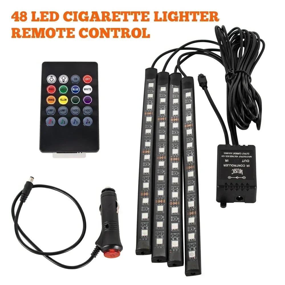 Car RGB LED Strip Light Automotive Interior Foot 36/48 LED APP/Remote/Voice Control Atmosphere Decorative Lamp Ambient Amagi