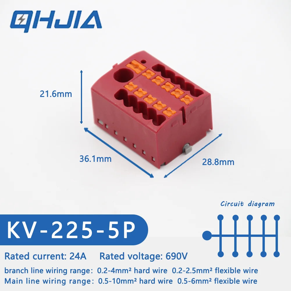 1 in Multiple Out Electrical Splitter Wire Connector Plug-in Terminal Block for Home Light Wiring Guide Rail Junction Box