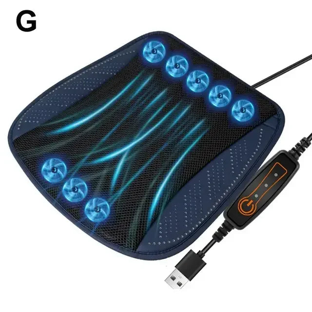 Cooling Car Seat Cushion with Adjustable Fan Breathable 3D Honeycomb Design All-Season Ventilated Auto Seat with Leather Surface