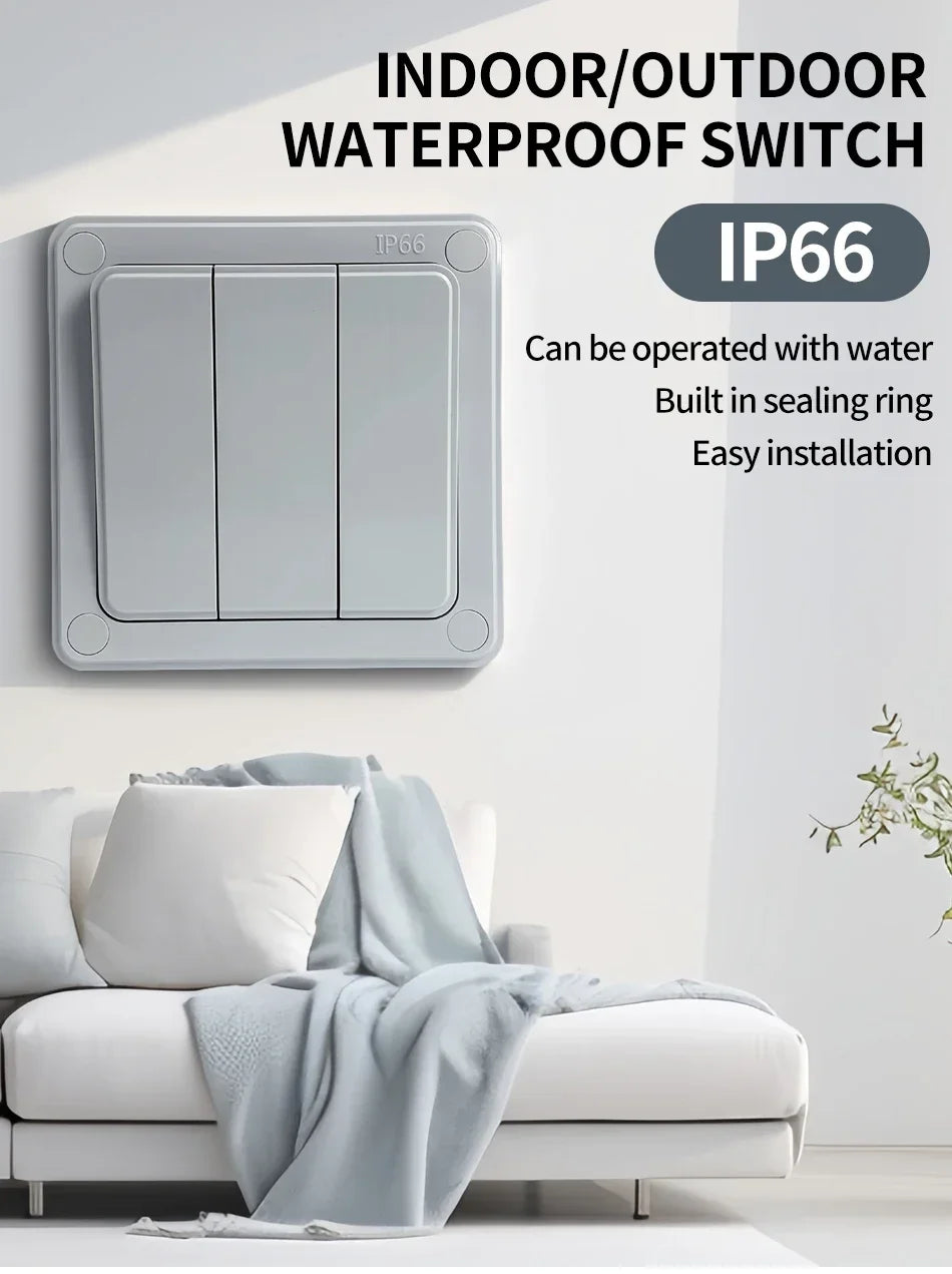 IP66 Outdoor Wall Switch 16A Weatherproof Push Button - 1/2/3 Gang Electrical for Garden/Patio/Exterior Use