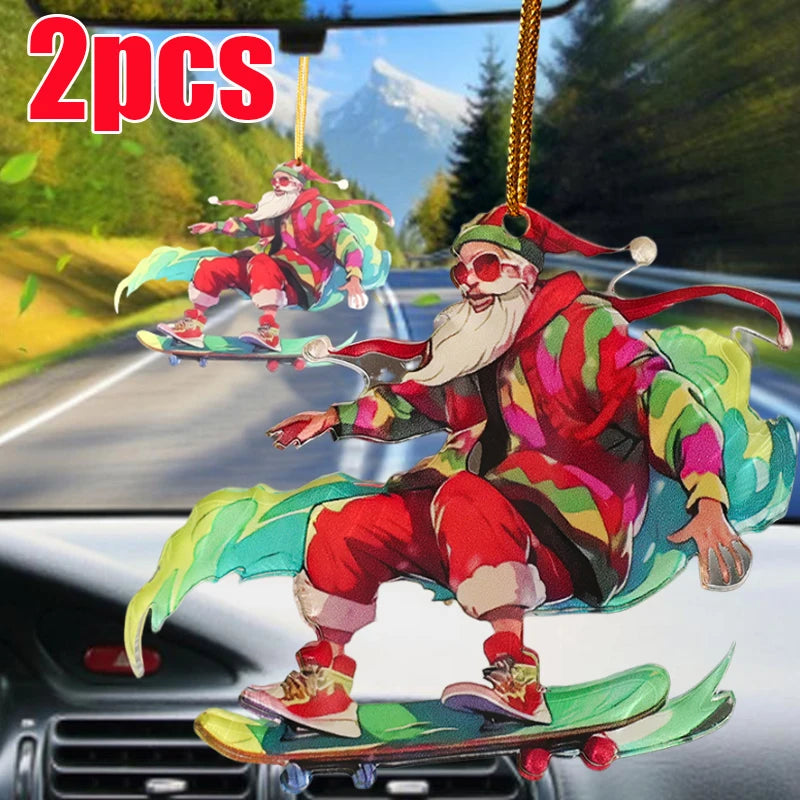 2024 New Christmas Car Pendant Rearview Mirror Pendant Keychain Pendant Fashion Cool Santa Claus Charm Decoration Accessories