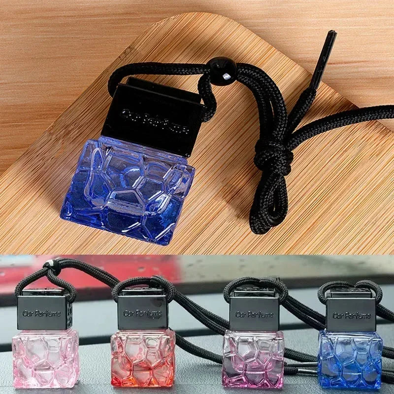 Car Air Freshener Empty Bottle Essential Oil Perfume Bottle with Black Caps Car Air Freshener Hanging Glass Bottles Amagi