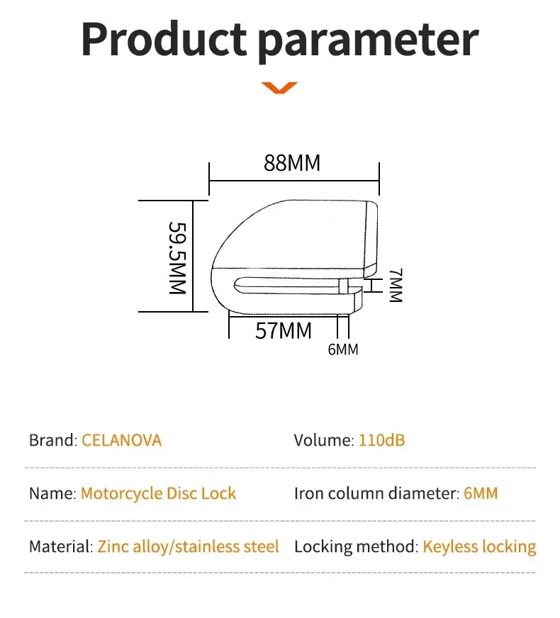 Motorcycle Bicycle Lock Alarm Safety Protection Padlock Disc Aluminum Alloy Anti-Theft Reminder Rope Lock Bag Motorcycle Amagi