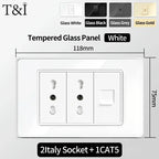 118x75mm Type-C Fast Charging Wall Socket Italy & Chile Schuko Outlet - Tempered Glass Panel Modern Design -Type Switch