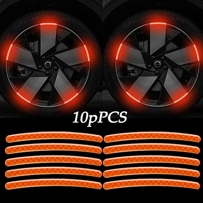 10pcs Car Wheel Hub Reflective Sticker Decorative Strips For Volkswagen Golf 4 5 7 6 Chevrolet Cruze Honda Civic Accord 2023