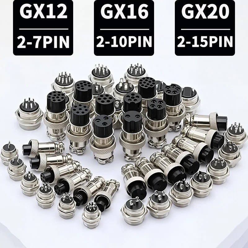 GX12 GX16 GX20 Waterproof Aviation Connector 2 3 4 5 6 7 8 9 10 12 15Pin M/F, 5/10/20 Sets for Industrial Machinery Panel Wiring