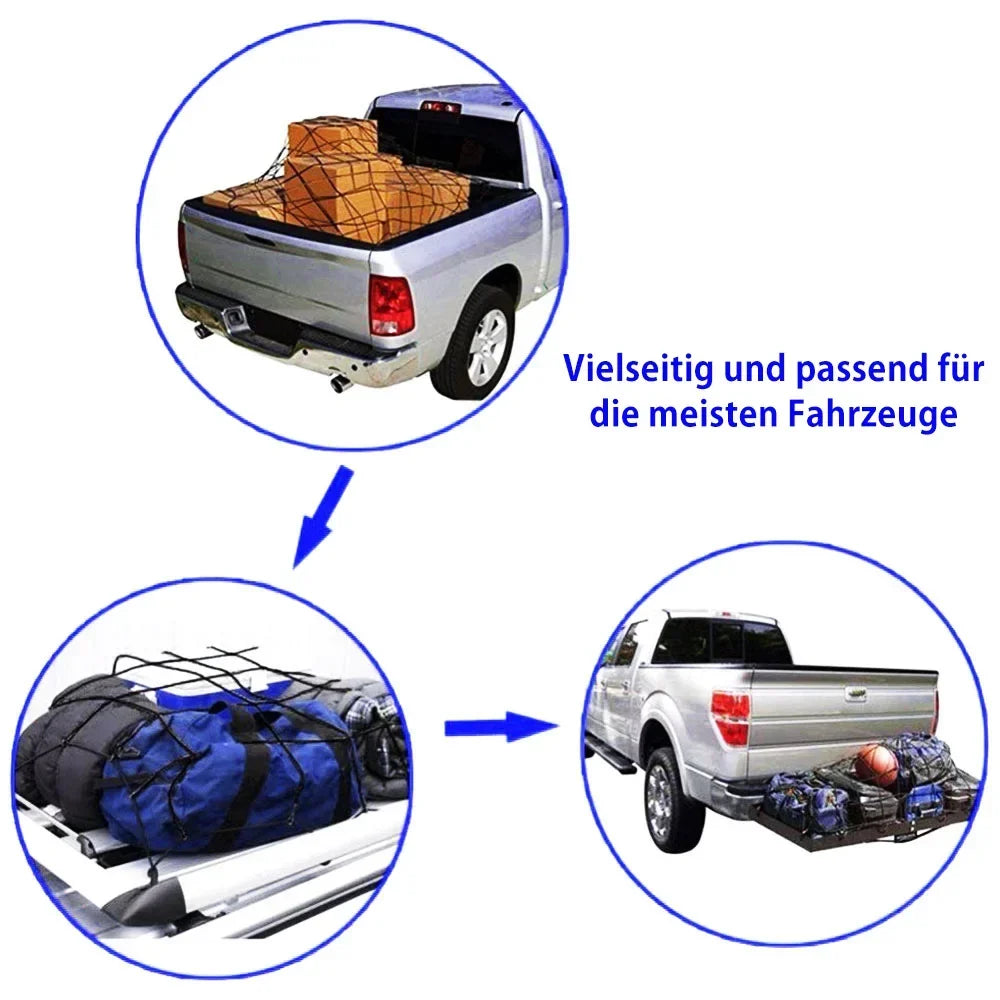 Car Heavy Duty Rubber Cargo Net Universal Fit for Truck Bed SUV Trailer Boat RV - Elastic Bungee with Superior Durability amagi
