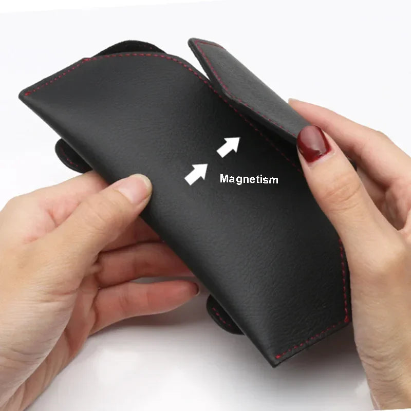 Car PU Leather Glasses Clip, Multi-Functional Sun Visor Holder, Sunglasses Box Storage Bag Clip, Car Interior Accessories Amagi