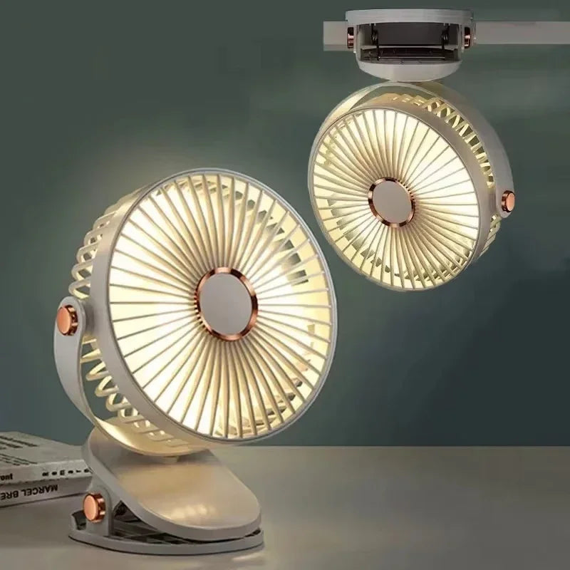 Car Clip-on Fan 5 Speed Quiet Rechargeable Desktop Portable Air Circulator Wireless Fan with LED Light for Office Amagi