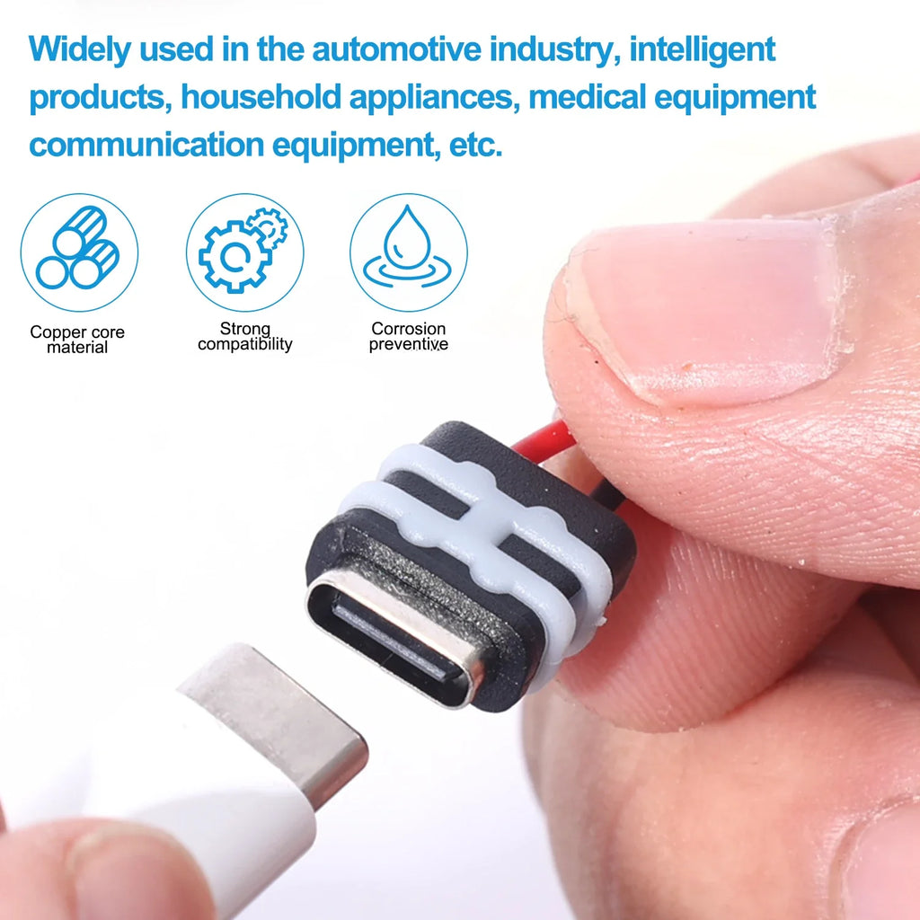 Waterproof USB-C Female Socket – 2-Pin 3A Black Wire Fast Charging Connector 6–12cm