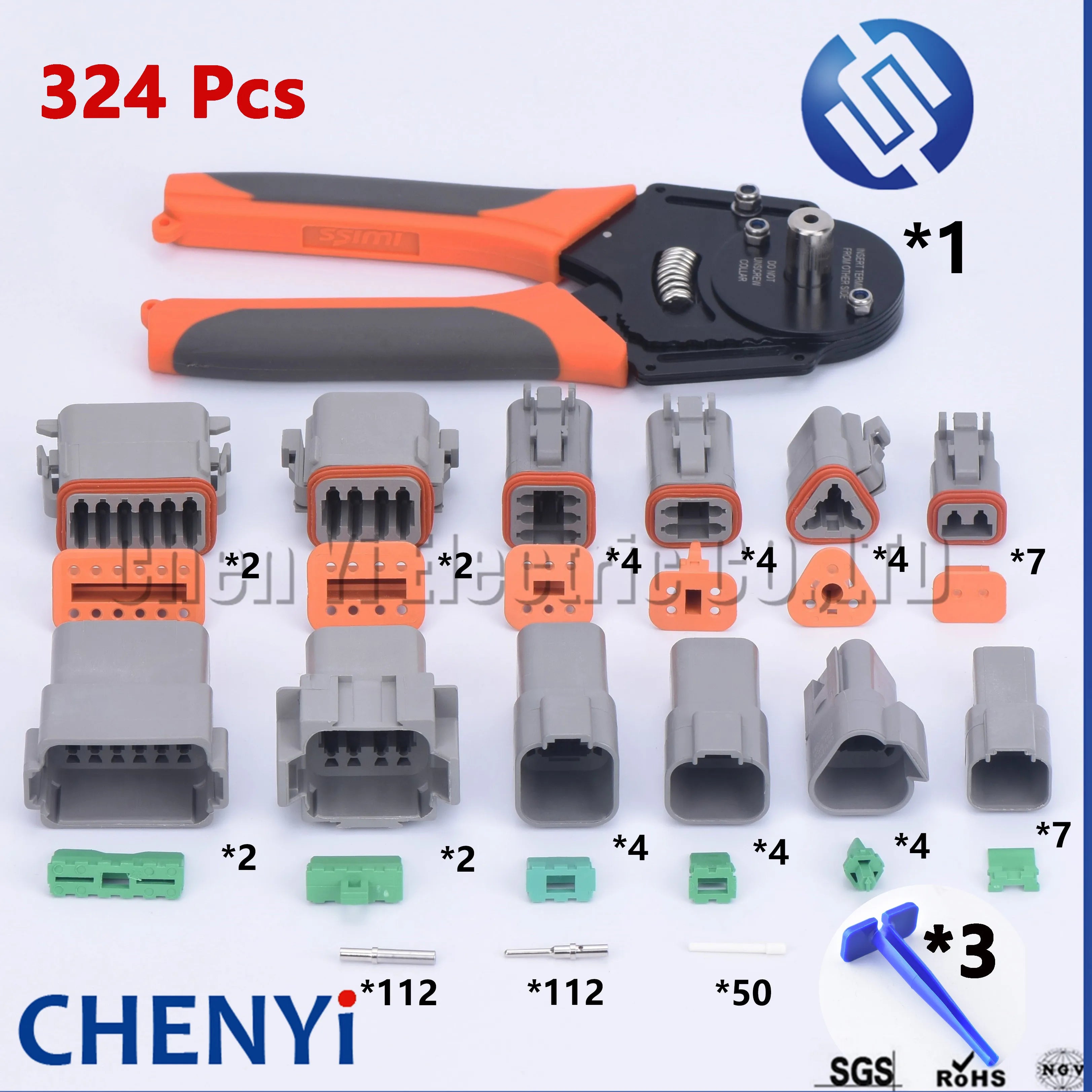 324 Pcs Deutsch DT Series Waterproof Connector Kit Repair tool box DT06-2/3/4/6/8/12S DT04-2/3/4/6/8/12P with Pins and pliers