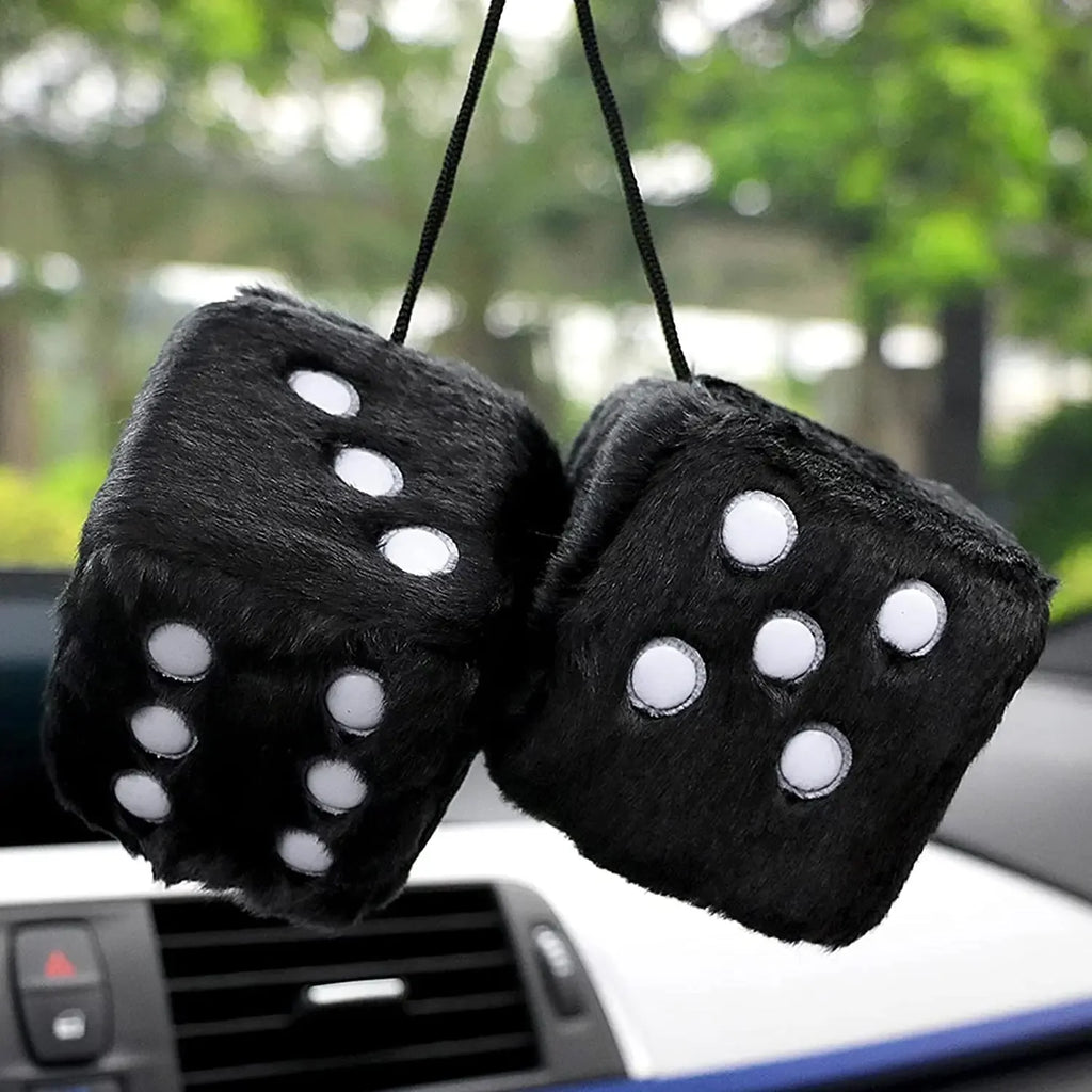 2pcs Fuzzy Plush Dice With Dots Square Hot Stamping Dot Dice Hanging Mirror Cube Pendant Car Ornament Sieve Anime Car Amagi