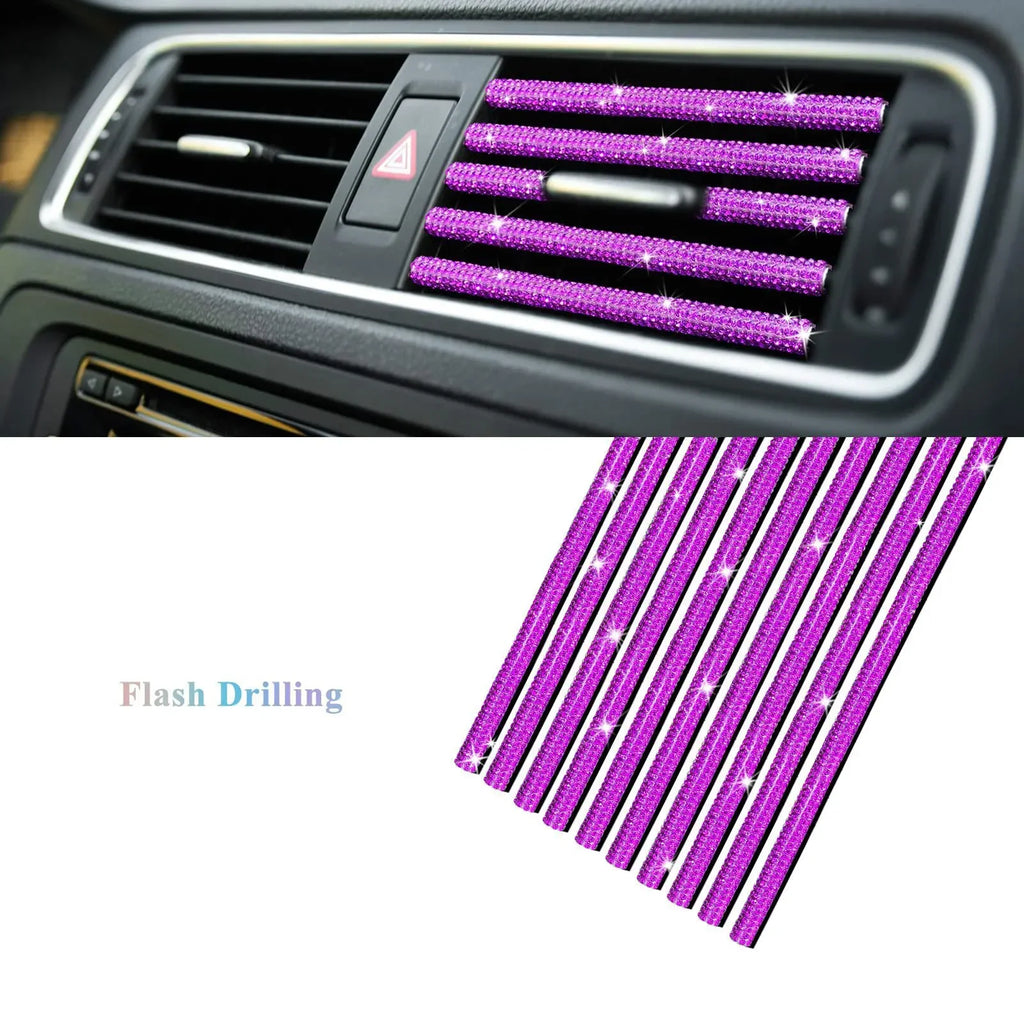 Car Vent Diamond Decorative Strip Fashion Luxury Car Air Conditioning Decoration Stripe Grille Sticker Accessories Amagi
