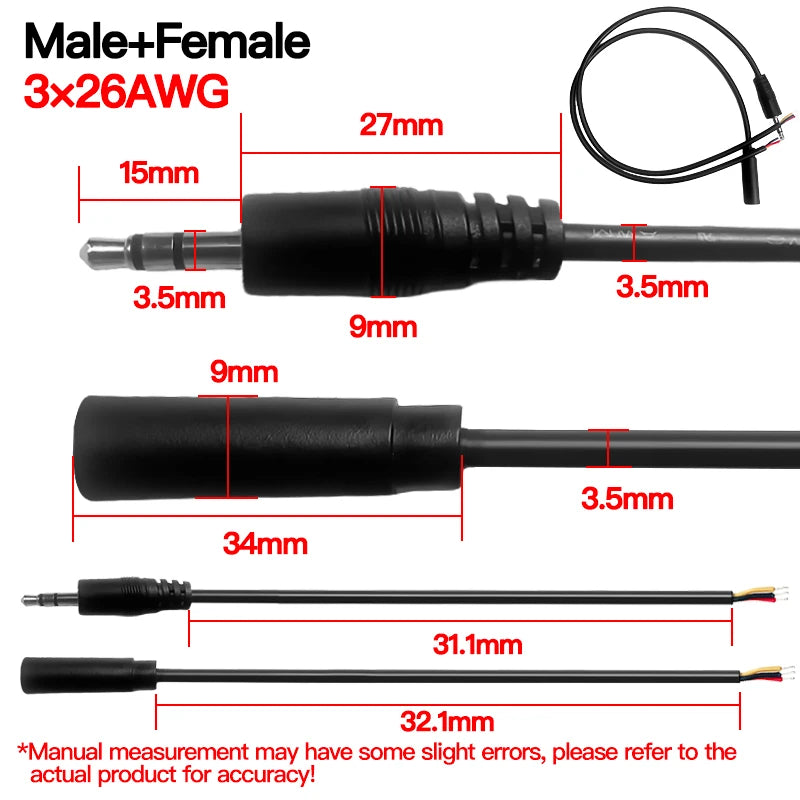 5PCS 3.5mm Stereo Audio Cable, 3×26AWG AUX Cord for Car, Phone, Speaker & Headphones, High-Quality Male-to-Male Audio Wire