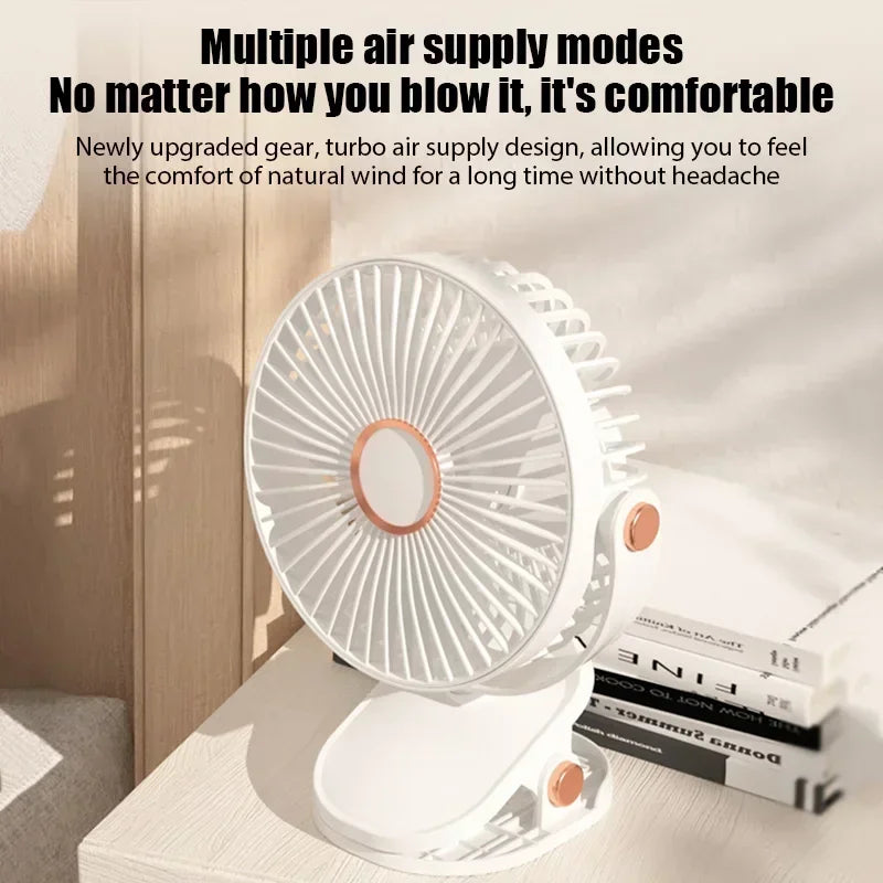 Car Clip-on Fan 5 Speed Quiet Rechargeable Desktop Portable Air Circulator Wireless Fan with LED Light for Office Amagi