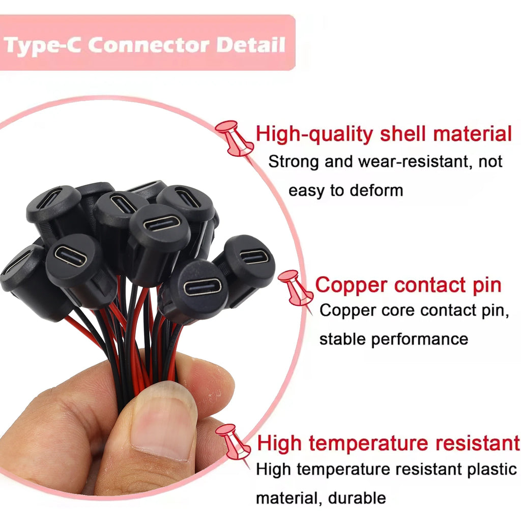 1-20pcs USB Connector Type-C Waterproof with Female Socket 2Pin Fast Charging Jack Charging Port USB-C Charger Plug Socket Tools