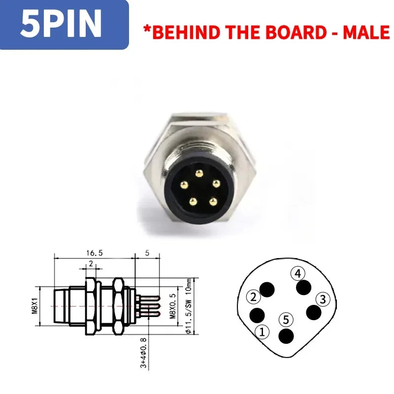 M8 Sensor Connector Panel Back Mount Waterproof Flange Socket Threaded Coupling Male&Female 3Pin 4Pin 5Pin A Type