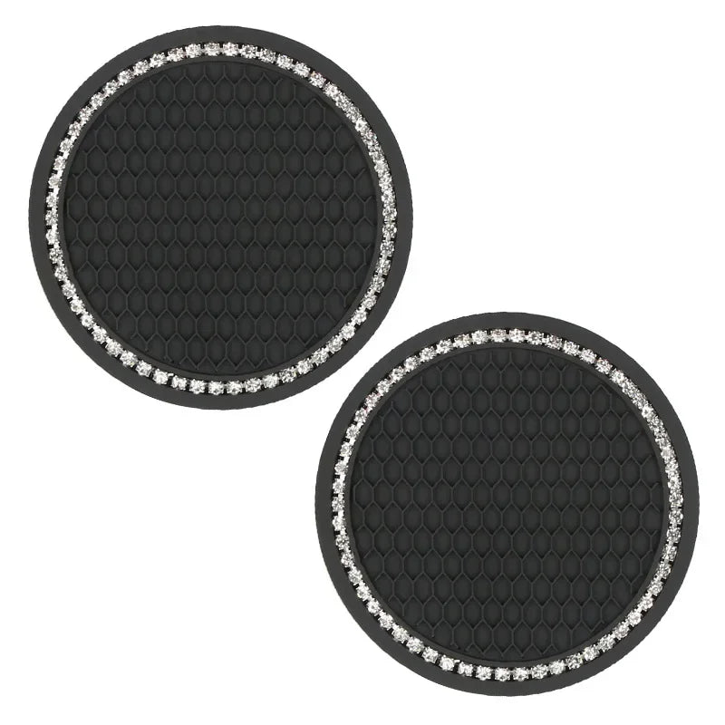 2pcs Cute Bling Car Cup Holder Coaster Mat with Rhinestone for Women Girl Universal Anti Slip Automotive Interior Amagi