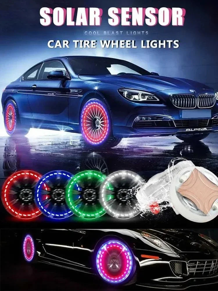4 LED 13 Mode Car Auto Waterproof Solar Energy Flash Wheel Tire Rim Led Light Lamp Color Automobile Burst Flashing LED Amagi