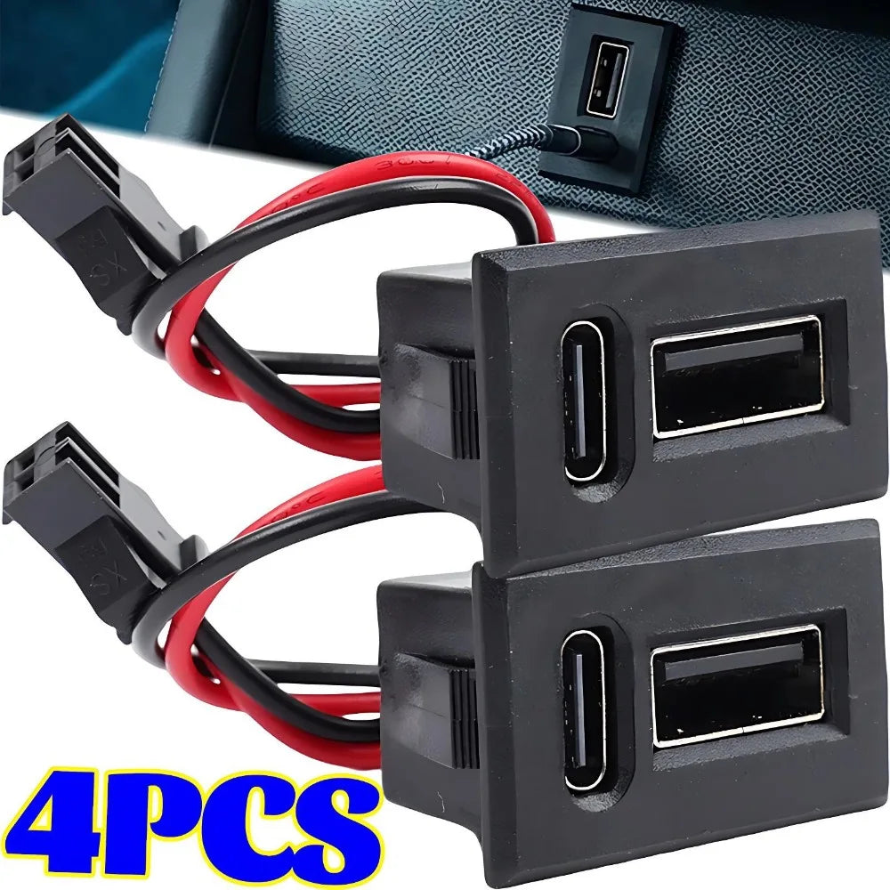 Dual USB-C Chassis Mount Socket – 2-Port Car Dashboard Charging Adapter