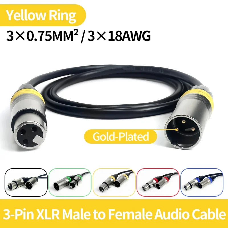 Gold-Plated 3-Pin XLR Male to Female Microphone Cable 1M–10M, 3×0.75mm² Pure Copper Balanced Audio Cord for Mixer, Speaker,Stage