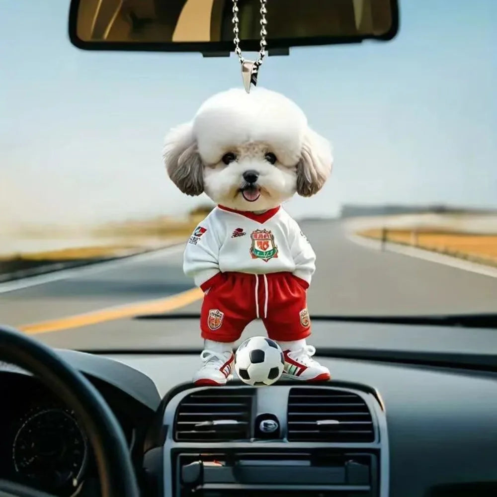 Acrylic Dog Car Pendant for Rearview Mirror Cute Poodle Keychain 2D Flat Ornament Auto Home Christmas Gift Backpack Decoration