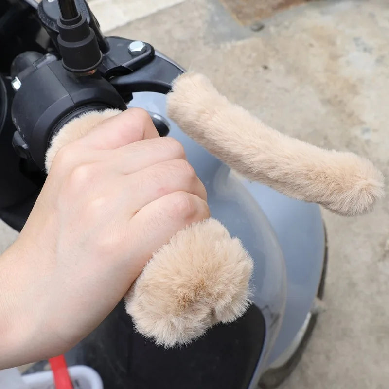 Simulated Plush Grip Glove Motorcycle Handle Cover for Winter Thick Warm Handle Gloves Covers Universal Scooters Hand Warmer