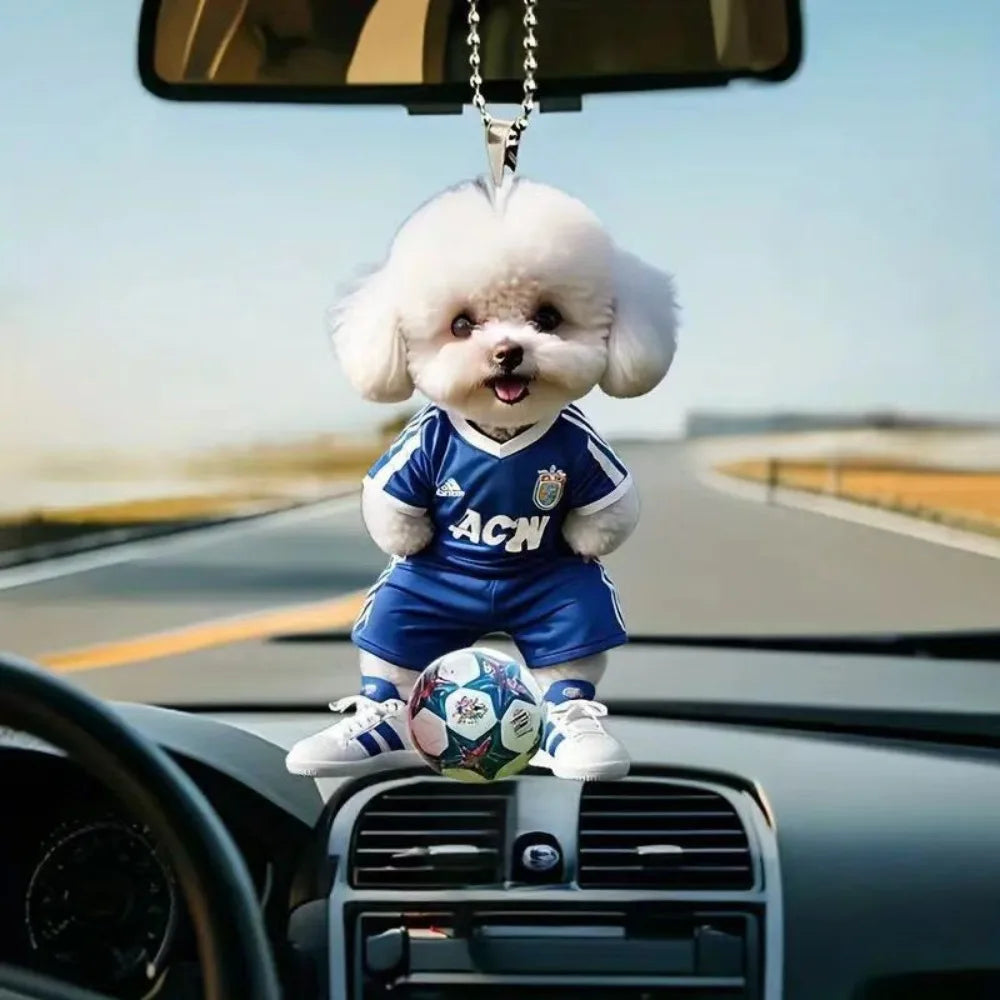 Acrylic Dog Car Pendant for Rearview Mirror Cute Poodle Keychain 2D Flat Ornament Auto Home Christmas Gift Backpack Decoration