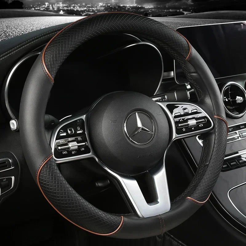 All Seasons Leather Diamond Steering Wheel Cover Universal Fit for 14 .5-15 Inch Durable Leather Cover Anti-Slip Veins Amagi