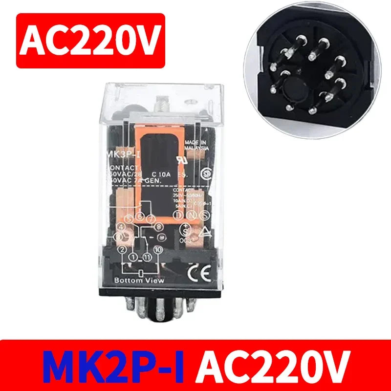 MK2P-I MK3P-I Intermediate Relay, 8/11 Pin Electromagnetic Power Relay with Copper Coil and Silver Contact AC220V DC24V