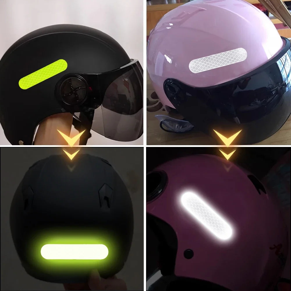 100-10PCS Helmet Safety Warning Reflective Sticker Strip Fluorescent Decorative Stickers Bicycle Motorcycle Reflector Tape Decal