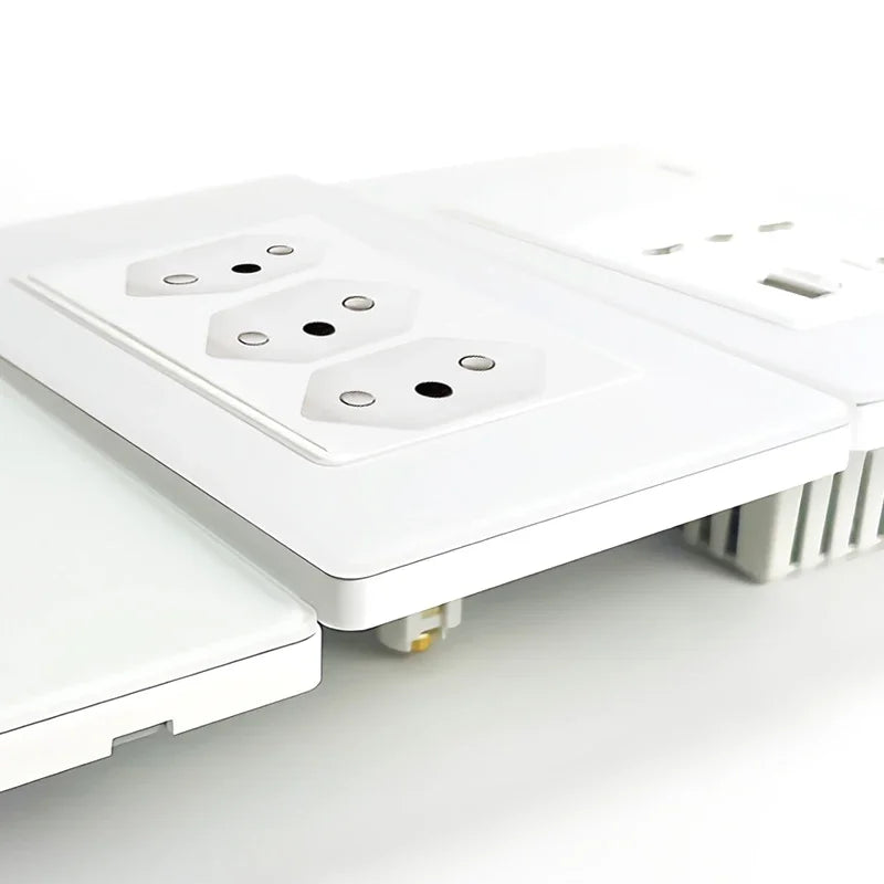 Brazil Standard Wall Socket (Type N) with Type‑C USB, 3‑Gang Wall Switch, Tempered Glass Panel, Stable Power for Home/Office