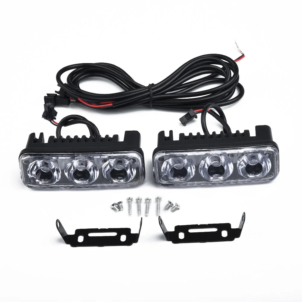 2pcs 3LED Car Work Light DRL Spotlight Super White High Power Waterproof Car Daytime Running Light Fog Lamp Driving Lamp