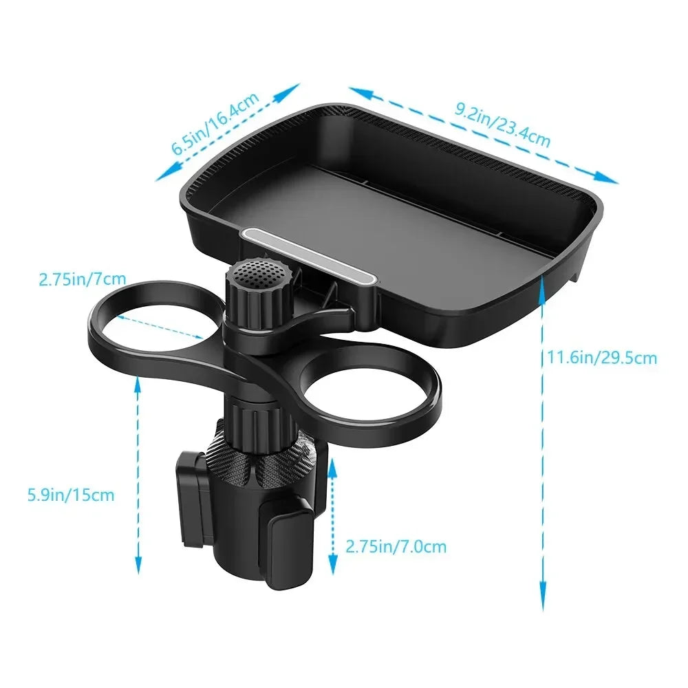 Car 360-Degree Rotating Dual-Cup Holder with Phone Stand and Expandable Base - Fits Most Round Car Cup Holes Accessories Amagi