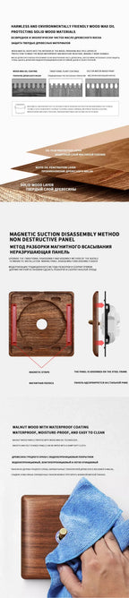 86x86mm Solid Wood Embedded Power Outlet - Childproof EU/RU/FR Socket, Fireproof Vintage Panel for Industrial & Villa Use