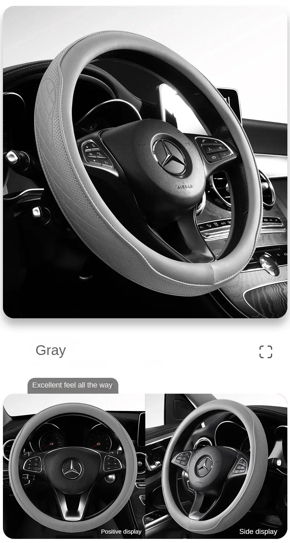 Napa Leather Perforated Patchwork Car Steering Wheel Cover, Non-slip, Breathable, Universal 15 Inch (Approx. 38.1cm) Amagi