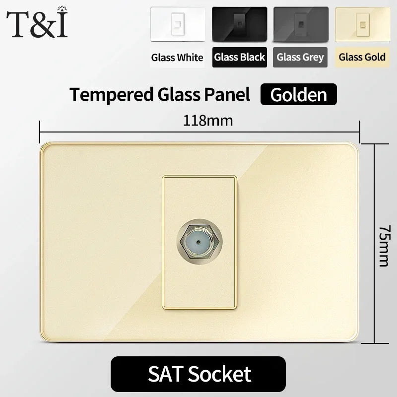 118-Style EU/CL Dual Socket with USB-C PD 20W - Tempered Glass Italy & Chile Outlet for Home/Office